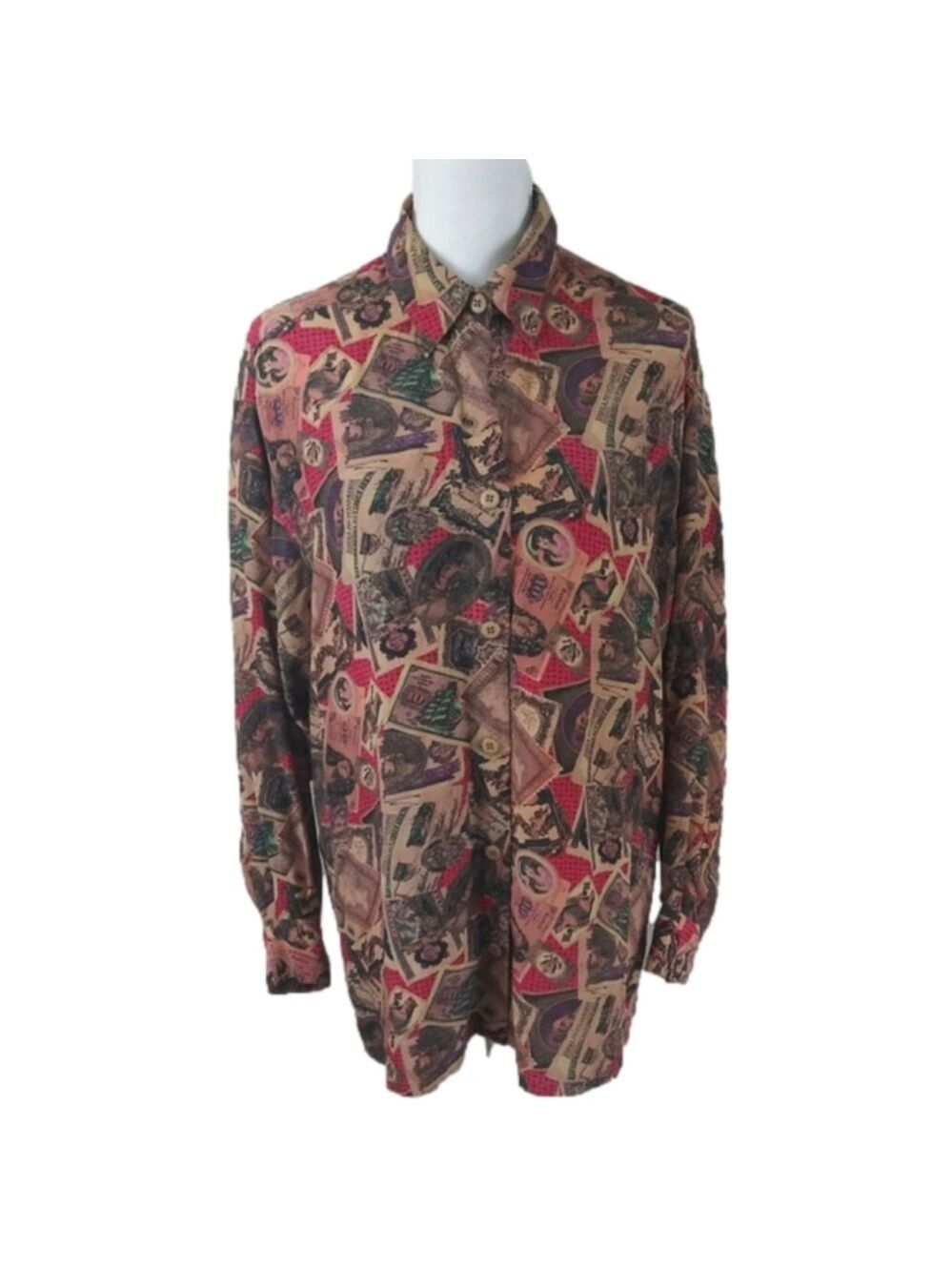 Linda Allard for Ellen Tracy Silk Multicolored Eclectic Print Long Sleeve Blouse